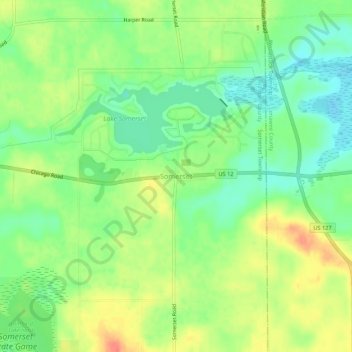 Mapa topográfico Somerset, altitud, relieve