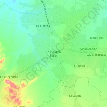 Mapa topográfico Las Cuatro Bocas, altitud, relieve