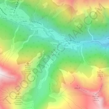 Mapa topográfico Quarazza, altitud, relieve