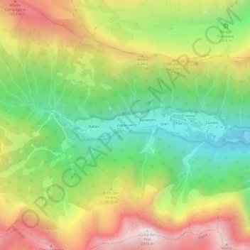 Mapa topográfico Valcanale, altitud, relieve