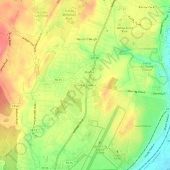Mapa topográfico Stoodley Corners, altitud, relieve