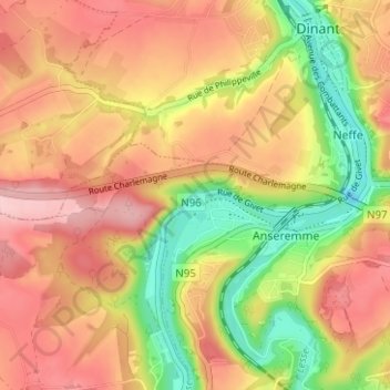 Mapa topográfico Moniat, altitud, relieve