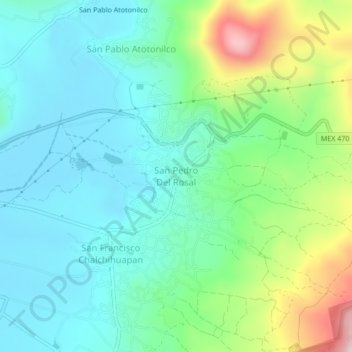 Mapa topográfico San Pedro Del Rosal, altitud, relieve