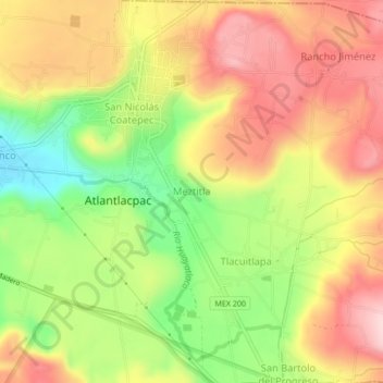 Mapa topográfico Meztitla, altitud, relieve
