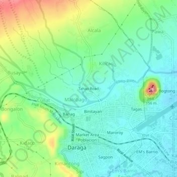 Mapa topográfico Tahao Road, altitud, relieve