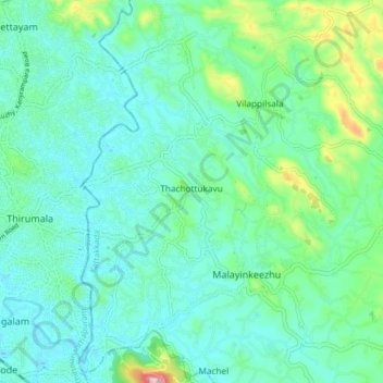 Mapa topográfico Tachottukavu, altitud, relieve