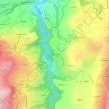 Mapa topográfico Les Balmettes, altitud, relieve
