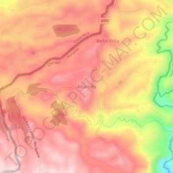 Mapa topográfico Altamira, altitud, relieve