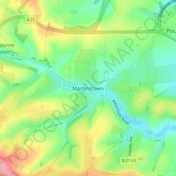 Mapa topográfico Martinstown, altitud, relieve