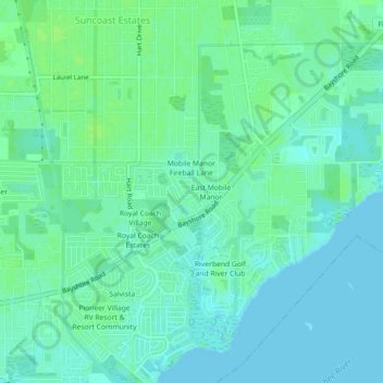 Mapa topográfico West Mobile Manor, altitud, relieve
