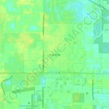 Mapa topográfico Ocala Ridge, altitud, relieve