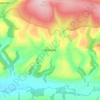 Mapa topográfico Molland, altitud, relieve