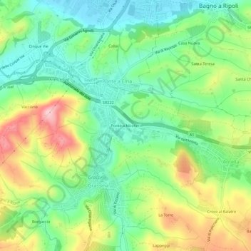Mapa topográfico Ponte a Niccheri, altitud, relieve