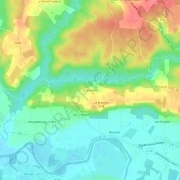 Mapa topográfico Le Brouillet, altitud, relieve