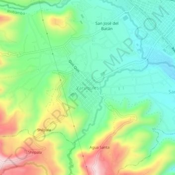 Mapa topográfico Yaruquíes, altitud, relieve