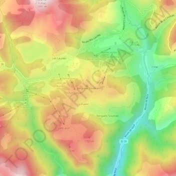 Mapa topográfico Bergians Soubran, altitud, relieve
