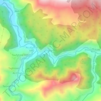 Mapa topográfico Irbrane, altitud, relieve