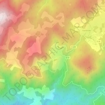 Mapa topográfico Levie, altitud, relieve