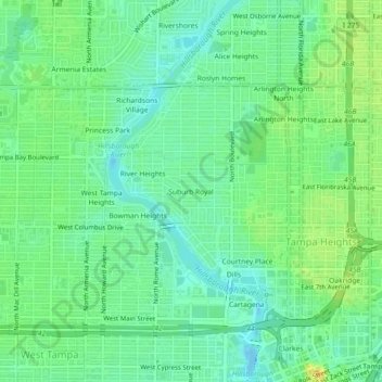 Mapa topográfico Suburb Royal, altitud, relieve