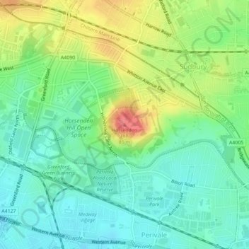 Mapa topográfico Horsenden Hill, altitud, relieve