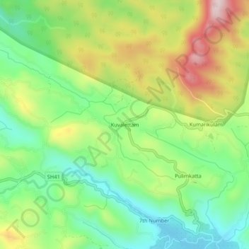 Mapa topográfico Kuvalettam, altitud, relieve