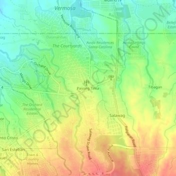 Mapa topográfico Pasong Tinta, altitud, relieve