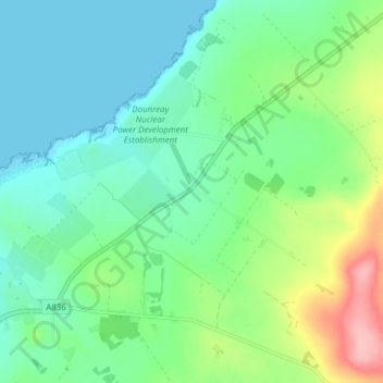 Mapa topográfico Dounreay, altitud, relieve