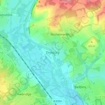 Mapa topográfico Timsbury, altitud, relieve
