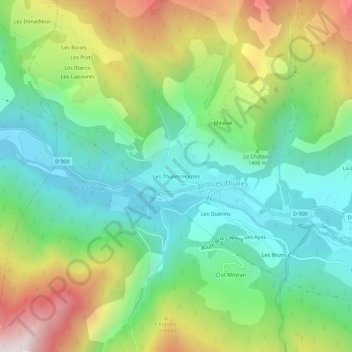 Mapa topográfico Les Thuiles Hautes, altitud, relieve