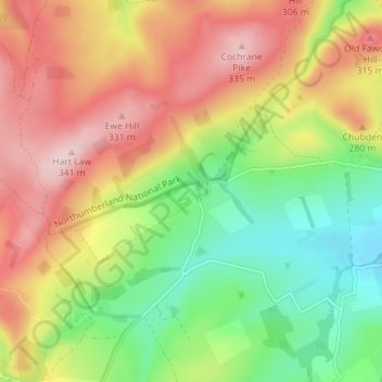 Mapa topográfico Prendwick, altitud, relieve