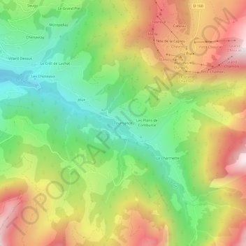 Mapa topográfico Tournance, altitud, relieve