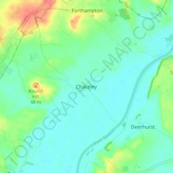 Mapa topográfico Chaceley, altitud, relieve