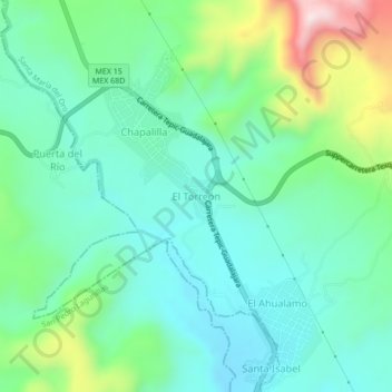 Mapa topográfico El Torreón, altitud, relieve