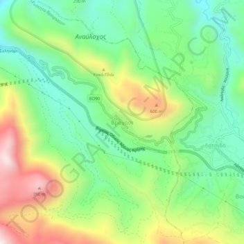 Mapa topográfico Vrachasi, altitud, relieve