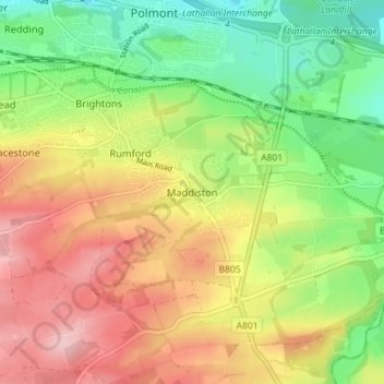 Mapa topográfico Maddiston, altitud, relieve