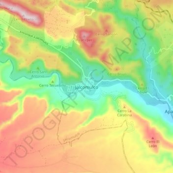 Mapa topográfico Jalcomulco, altitud, relieve