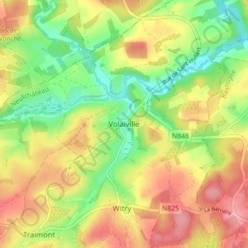 Mapa topográfico Volaiville, altitud, relieve