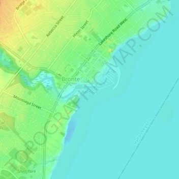 Mapa topográfico Bronte Harbour, altitud, relieve