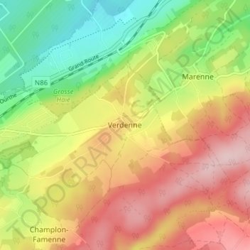 Mapa topográfico Verdenne, altitud, relieve