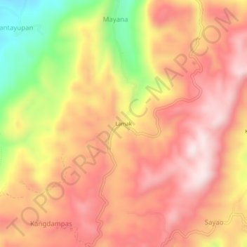 Mapa topográfico Lamak, altitud, relieve