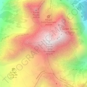 Mapa topográfico Appennino abruzzese, altitud, relieve