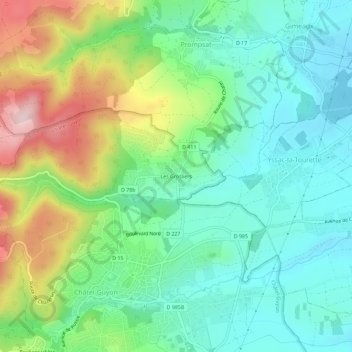 Mapa topográfico Les Grosliers, altitud, relieve