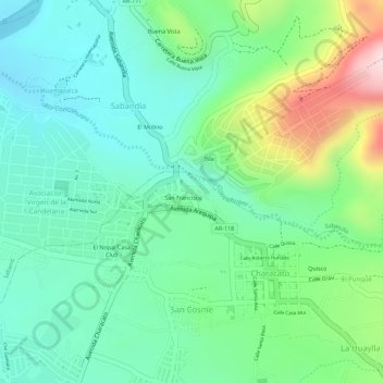 Mapa topográfico A, altitud, relieve