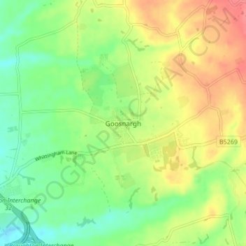 Mapa topográfico Goosnargh, altitud, relieve