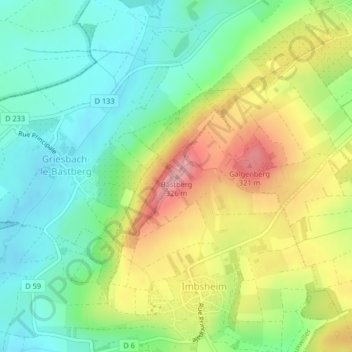 Mapa topográfico Bastberg, altitud, relieve
