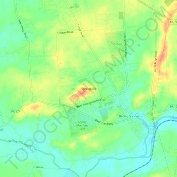 Mapa topográfico Springville, altitud, relieve