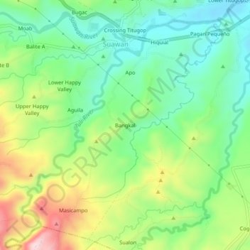 Mapa topográfico Bangkal, altitud, relieve