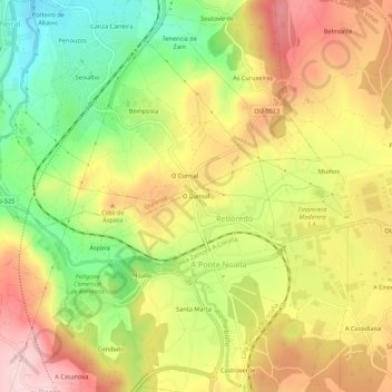 Mapa topográfico O Cumial, altitud, relieve