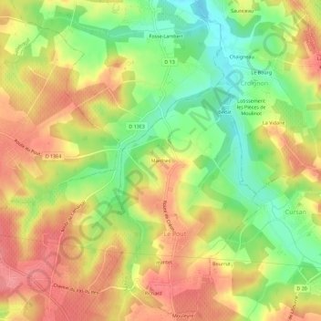 Mapa topográfico Marches, altitud, relieve