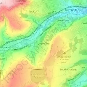 Mapa topográfico Linthwaite, altitud, relieve